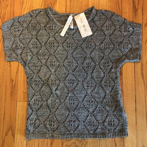 Leo & Nicole Cotton Gray Open Knit Sweater - Picture 2 of 3